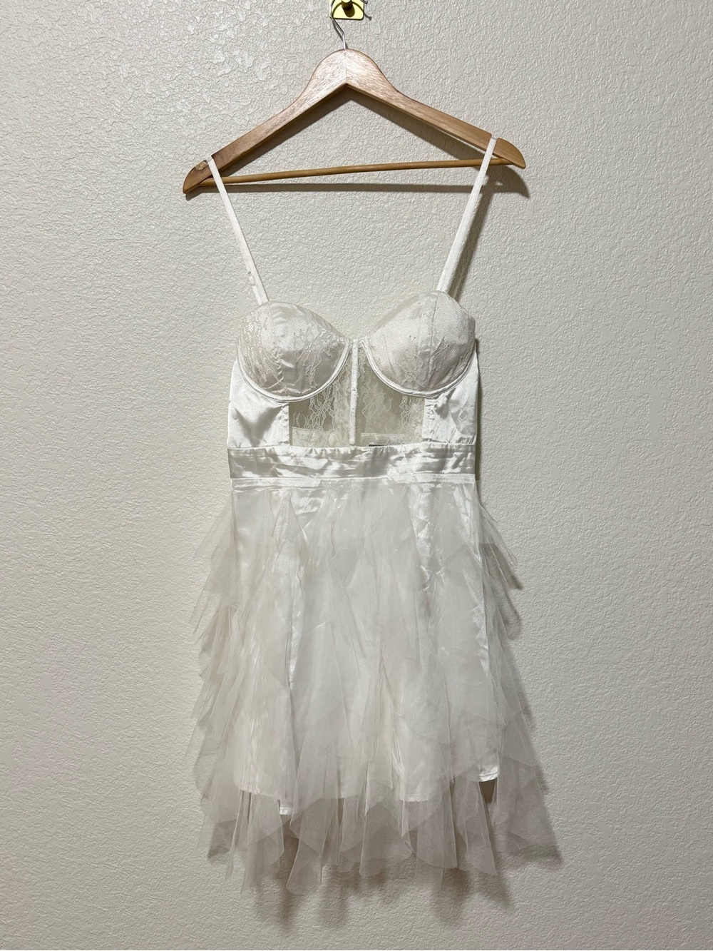 Lulus Sultry Drama White Lace Tulle Bustier Dress Large Bridal Statement
